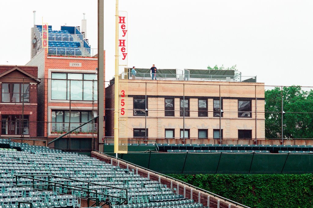 Surveyors measure Glenallen Hill's home runs at Wrigley Field - John H. White for Chicago Sun-Times