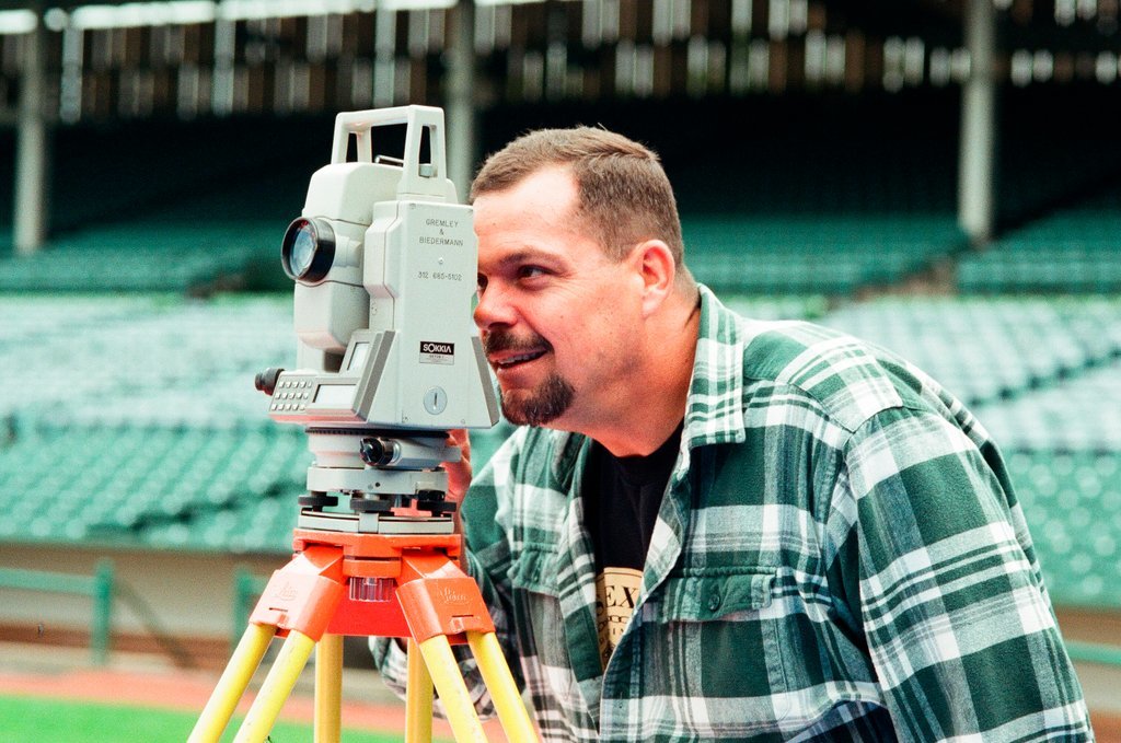 Surveyors measure Glenallen Hill's home runs at Wrigley Field - John H. White for Chicago Sun-Times