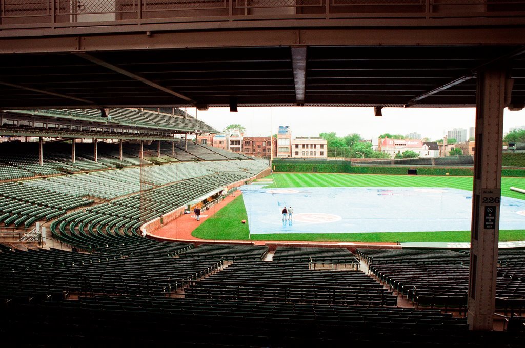 Surveyors measure Glenallen Hill's home runs at Wrigley Field - John H. White for Chicago Sun-Times