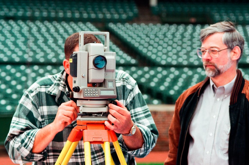 Surveyors measure Glenallen Hill's home runs at Wrigley Field - John H. White for Chicago Sun-Times