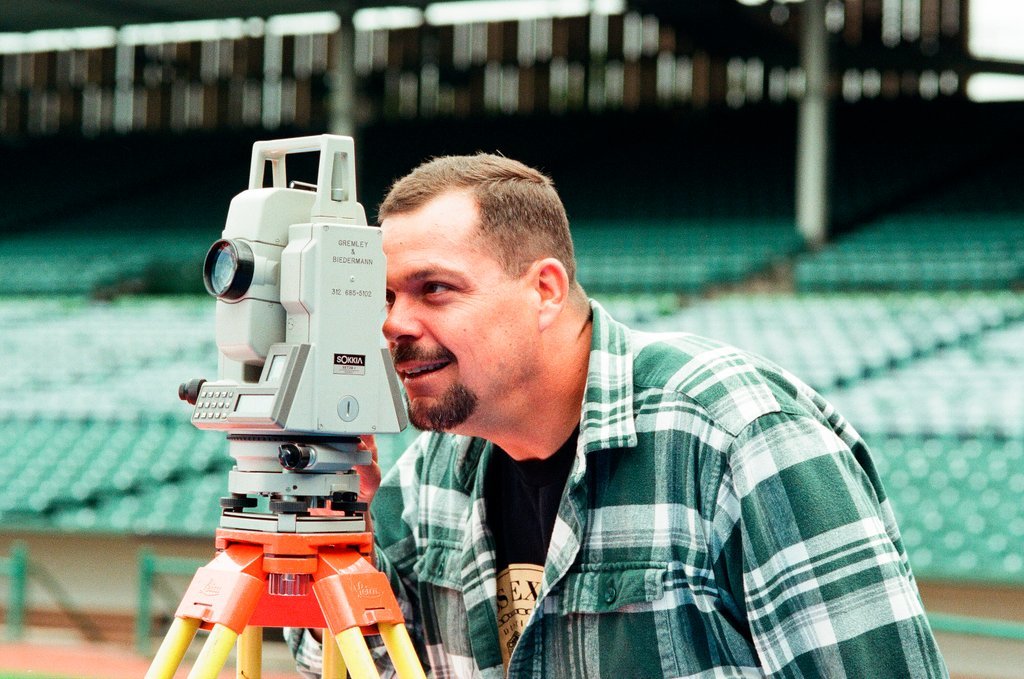 Surveyors measure Glenallen Hill's home runs at Wrigley Field - John H. White for Chicago Sun-Times