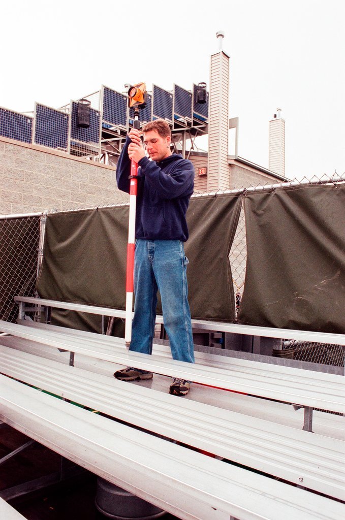 Surveyors measure Glenallen Hill's home runs at Wrigley Field - John H. White for Chicago Sun-Times