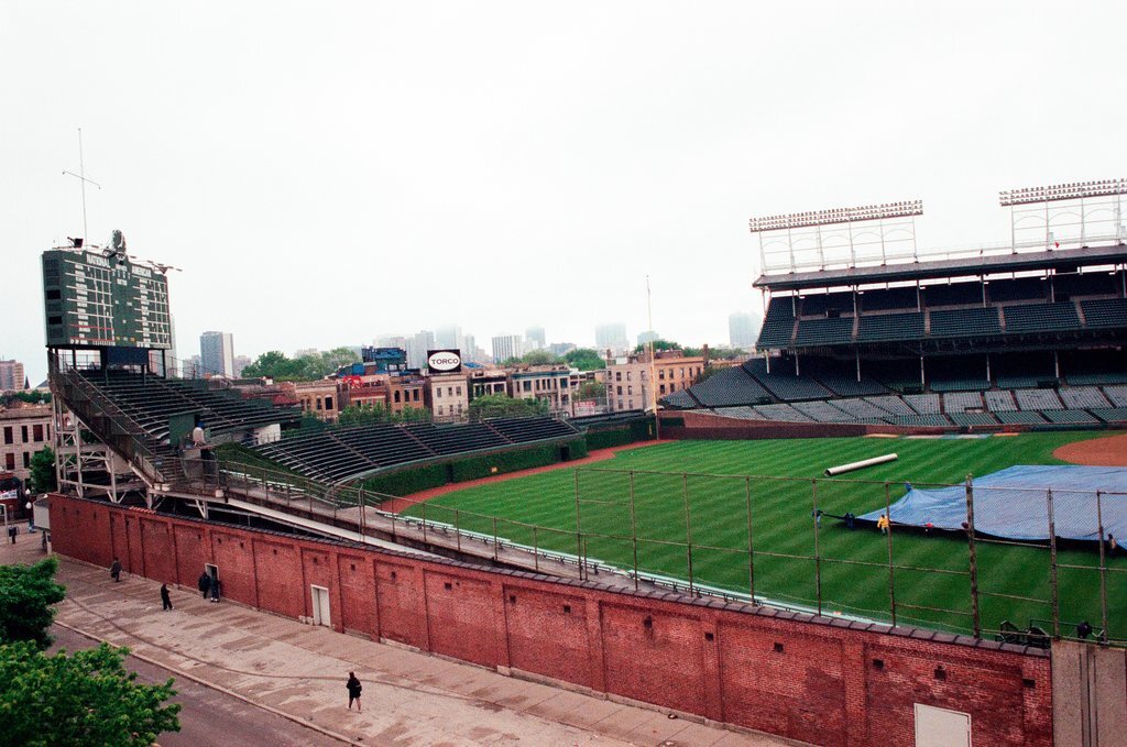 Surveyors measure Glenallen Hill's home runs at Wrigley Field - John H. White for Chicago Sun-Times
