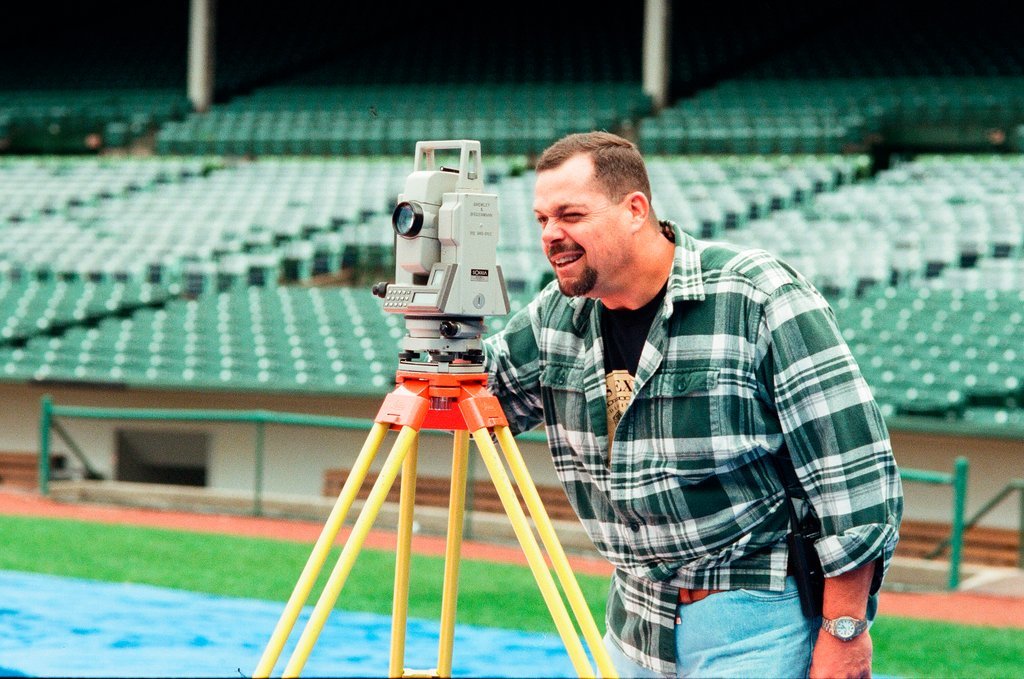 Surveyors measure Glenallen Hill's home runs at Wrigley Field - John H. White for Chicago Sun-Times