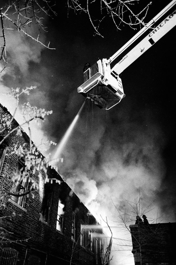 Firefighters putting out fire in Douglas - Randy B. Leffingwell for Chicago Sun-Times