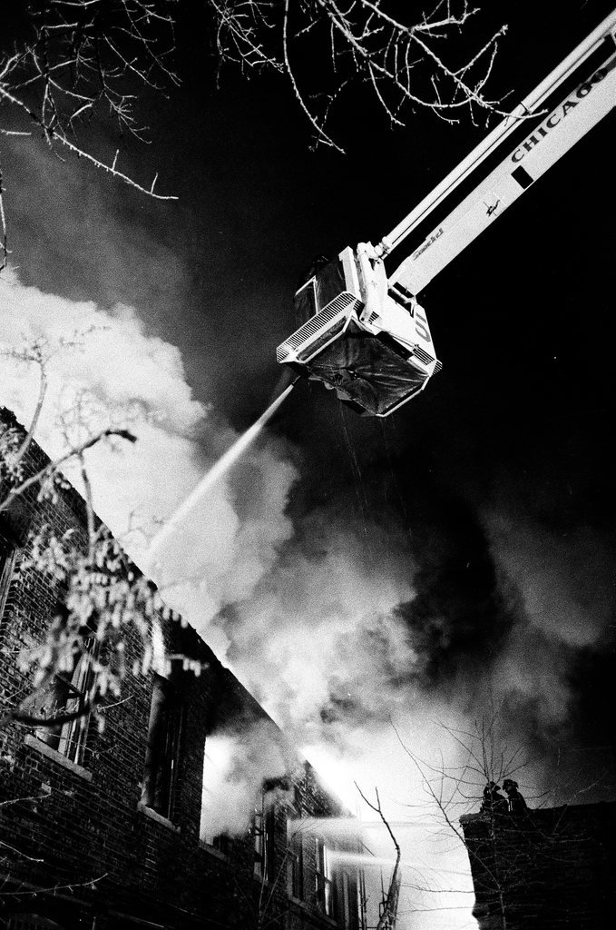Firefighters putting out fire in Douglas - Randy B. Leffingwell for Chicago Sun-Times