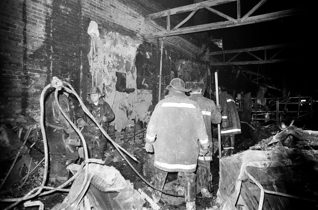 Firefighters assess fire damage in South Shore - Duane Hall for Chicago Sun-Times