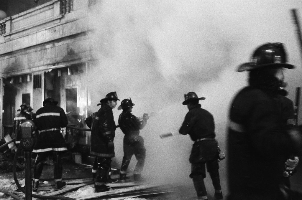 Firefighters put out fire at Le Pub restaurant - Bob (Robert) Black for Chicago Sun-Times
