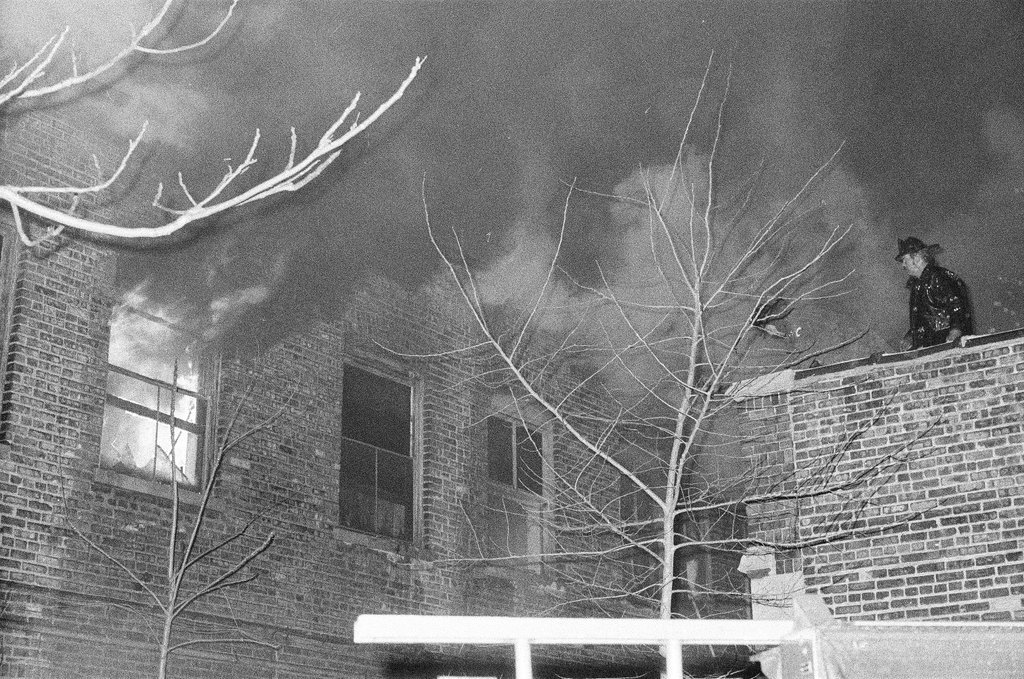 Firefighters putting out fire in Douglas - Randy B. Leffingwell for Chicago Sun-Times
