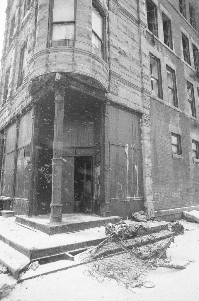 Exterior of apartment damaged by fire - Perry C. Riddle for Chicago Sun-Times