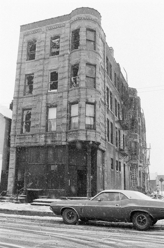 Exterior of apartment damaged by fire - Perry C. Riddle for Chicago Sun-Times