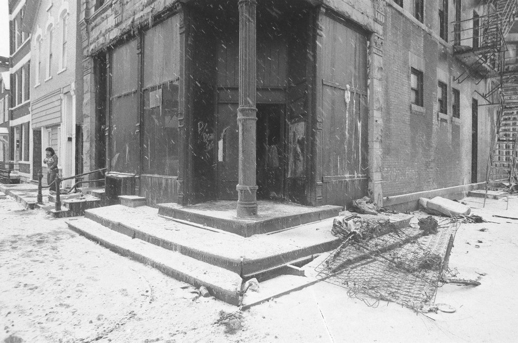 Exterior of apartment damaged by fire - Perry C. Riddle for Chicago Sun-Times