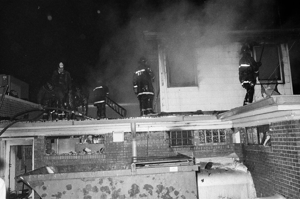 Fire at Burnham Harbor Yacht Club - Chuck (Charles) Kirman for Chicago Sun-Times