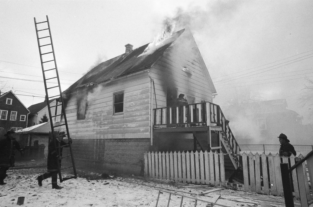 Firefighters battle frame house fire - Gene Pesek for Chicago Sun-Times
