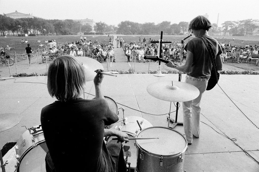 Speaker and band in Grant Park on convention anniversary - Howard D. Simmons for Chicago Sun-Times