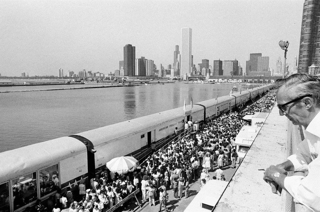 People tour the Freedom Train at Navy Pier - John Tweedle for Chicago Sun-Times
