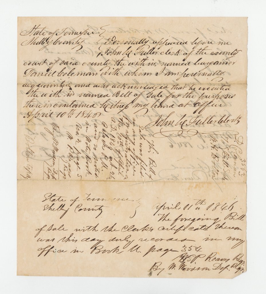 Bill of sale for enslaved person