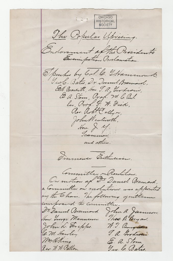 The Popular Uprising: Endorsement of the President's Emancipation Proclamation