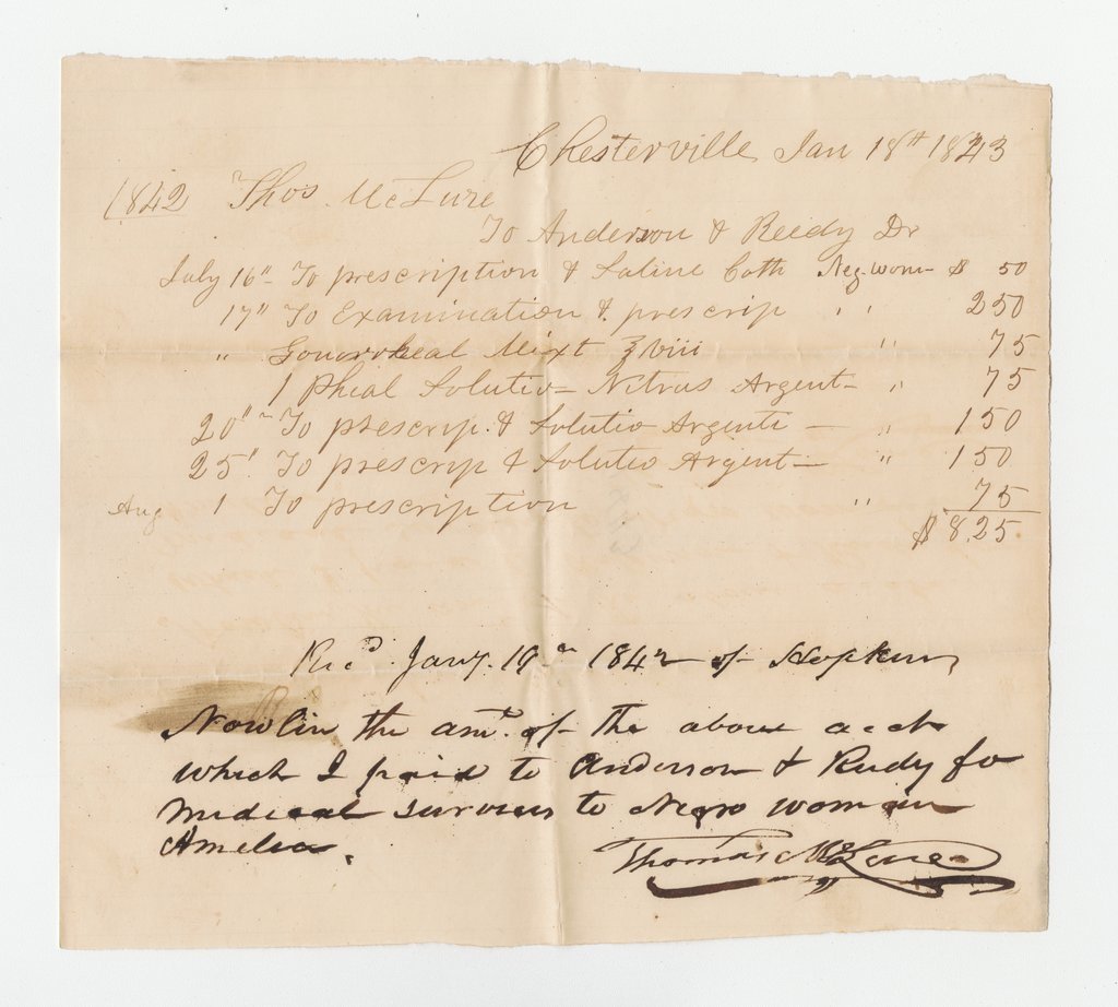Price list for enslaved woman Amelia
