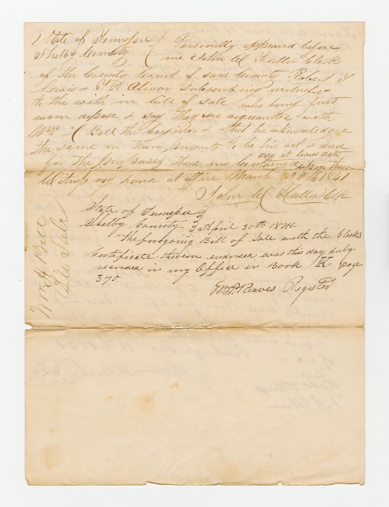 Bill of sale for enslaved people