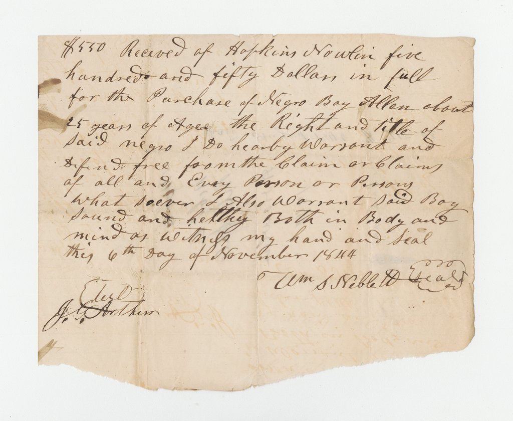 Bill of sale for enslaved boy Allen