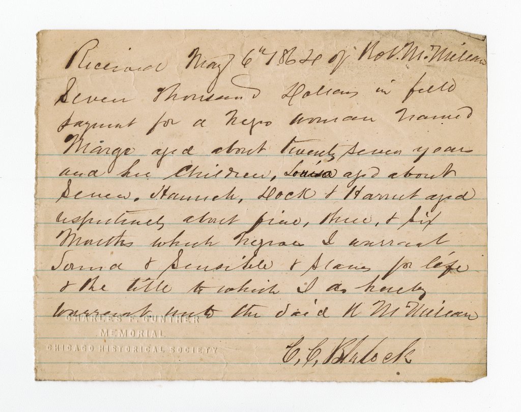 Receipt of sale for enslaved woman Marge