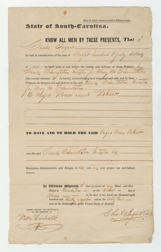 Bill of sale for enslaved man Robert