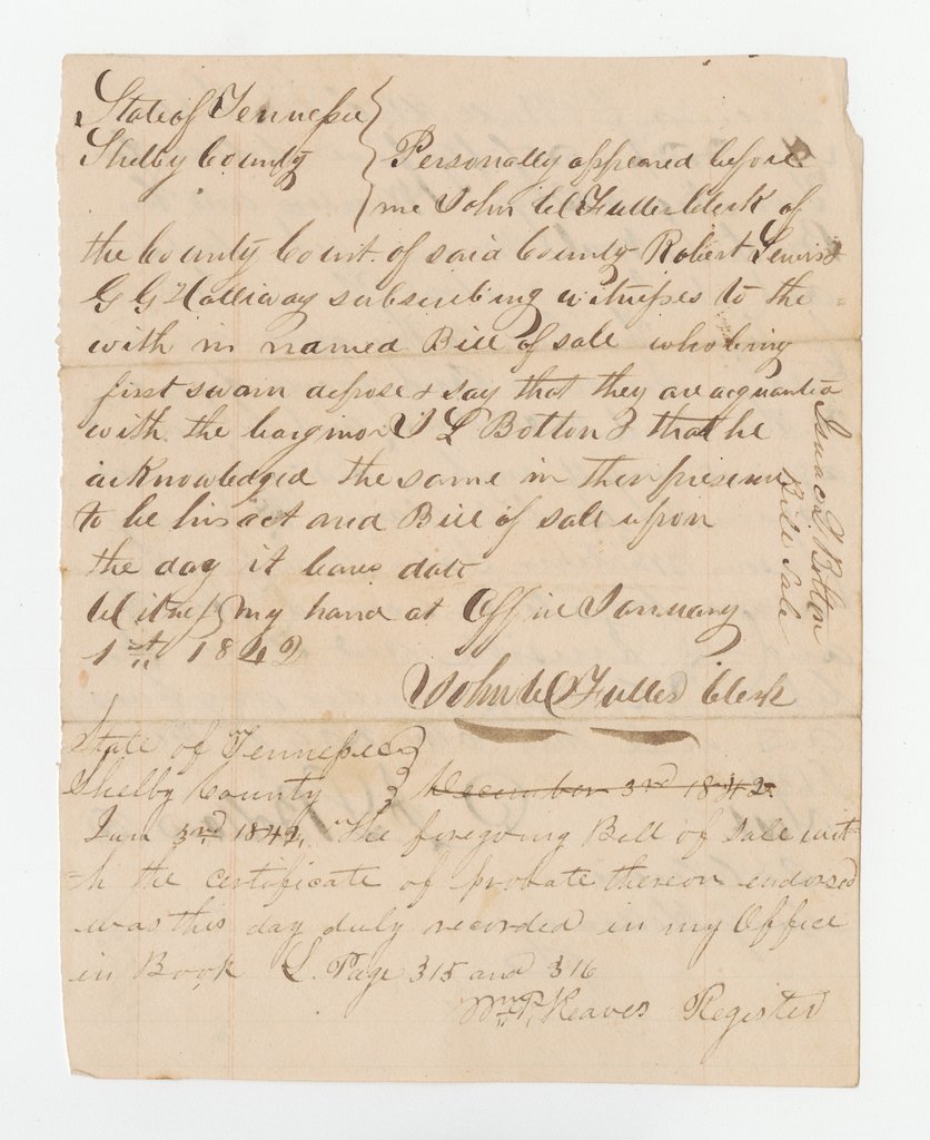Letter regarding a bill of sale for enslaved people