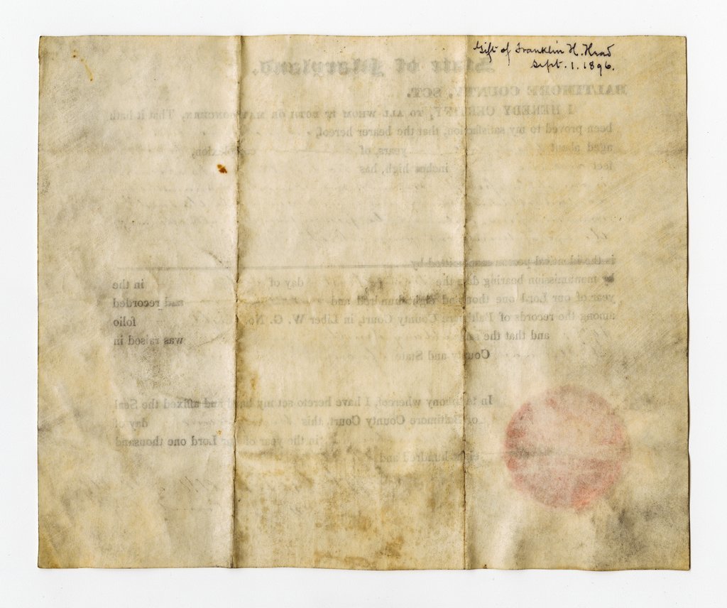 Manumission of Mary Smith - State of Maryland