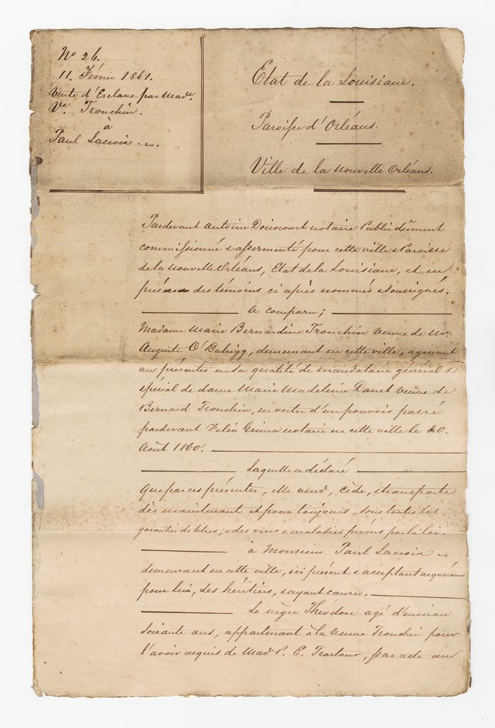 Document regarding enslaved people in New Orleans