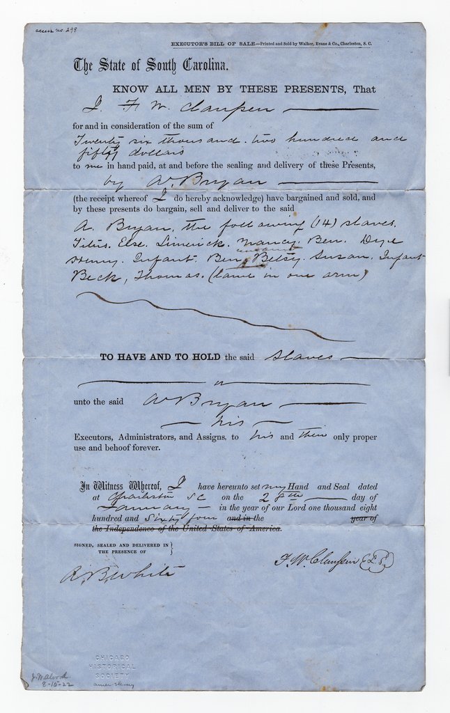 Receipt of sale for enslaved people - Walker, Evans & Co.