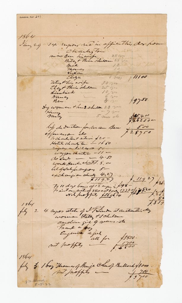 Price list for enslaved people