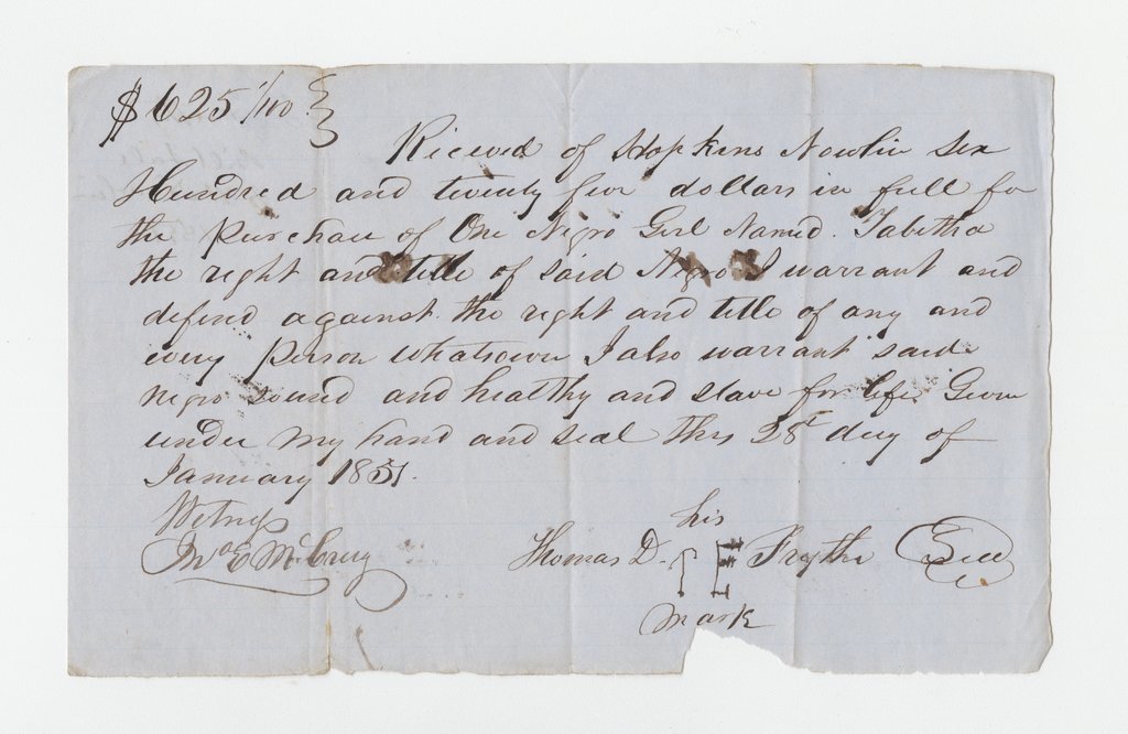 Bill of sale for enslaved girl Tabitha