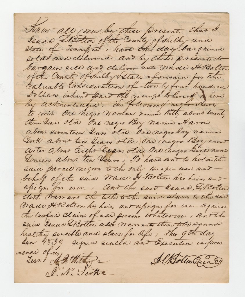 Bill of sale for enslaved people