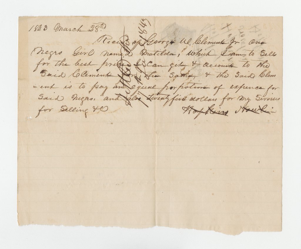 Bill of sale for enslaved girl Matilda
