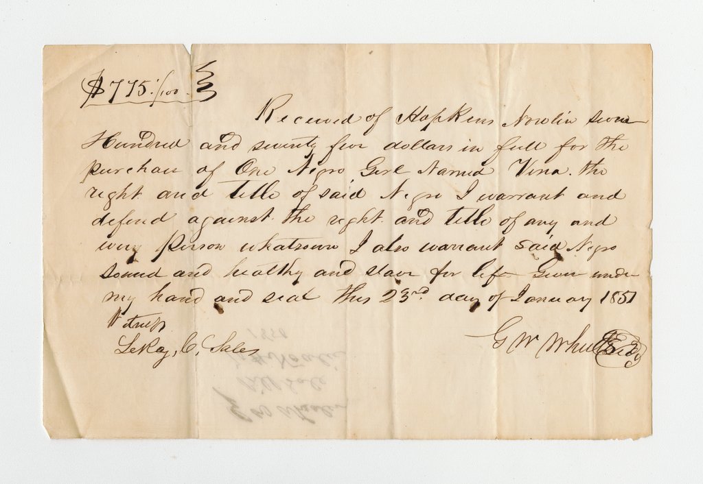 Bill of sale for enslaved girl Nina