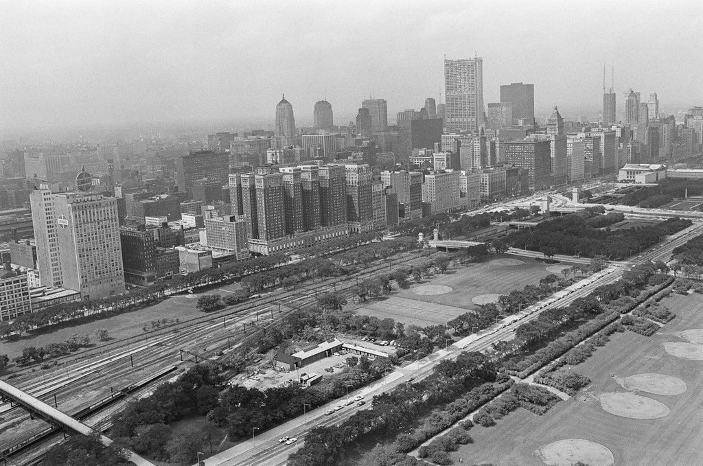 Aerial views of International Amphitheatre and Hilton Hotel - Gary Settle for Chicago Sun-Times