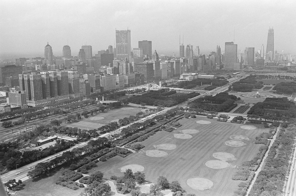 Aerial views of International Amphitheatre and Hilton Hotel - Gary Settle for Chicago Sun-Times
