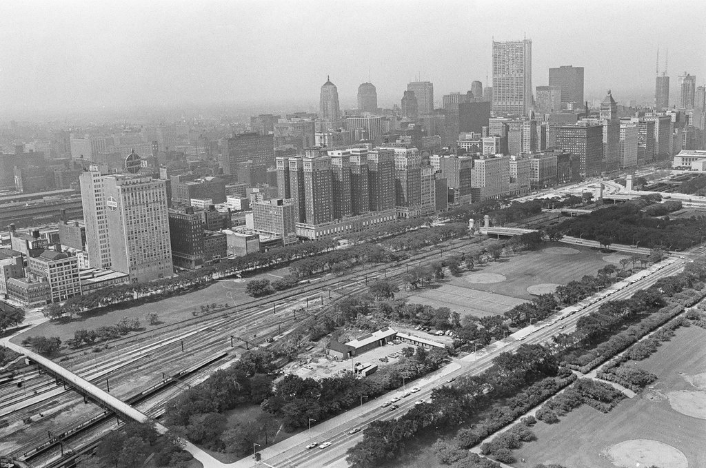 Aerial views of International Amphitheatre and Hilton Hotel - Gary Settle for Chicago Sun-Times