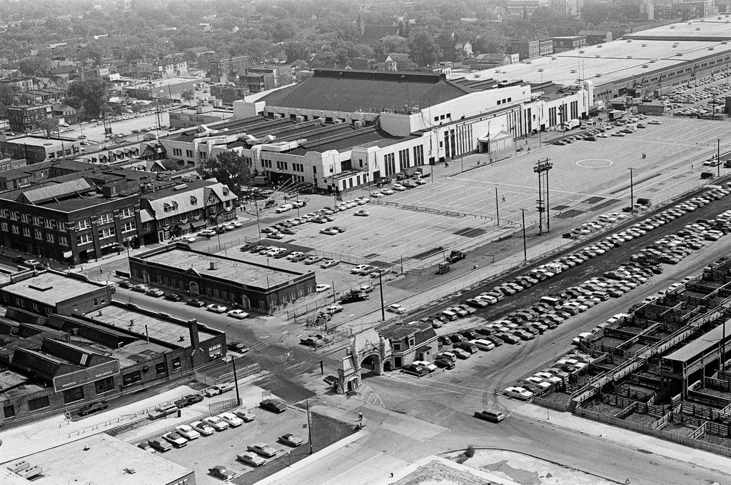 Aerial views of International Amphitheatre and Hilton Hotel - Gary Settle for Chicago Sun-Times