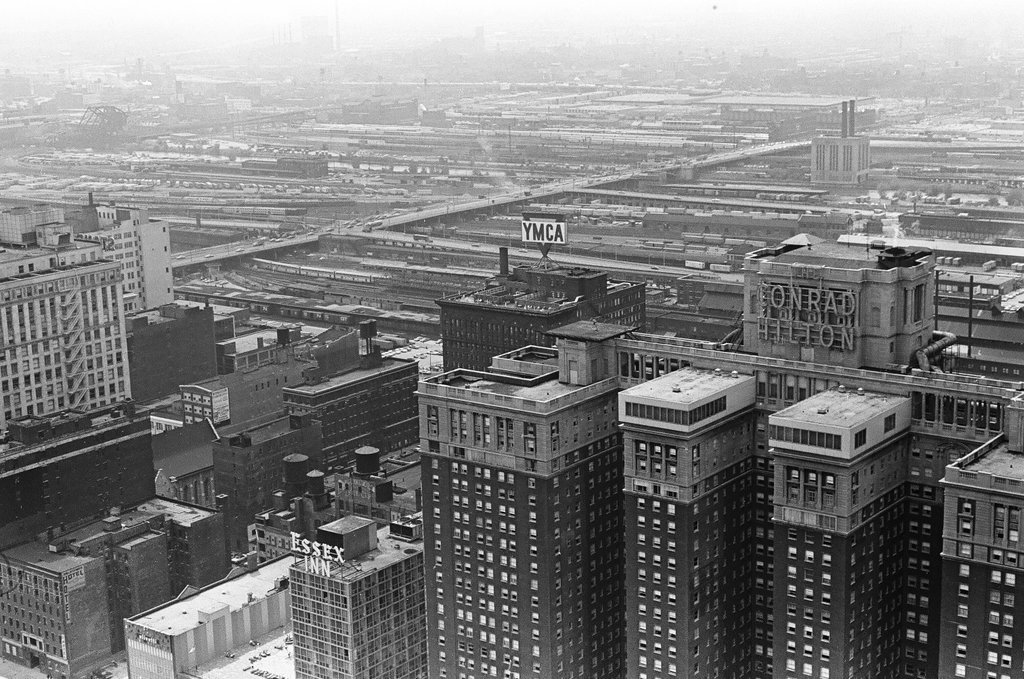 Aerial views of International Amphitheatre and Hilton Hotel - Gary Settle for Chicago Sun-Times