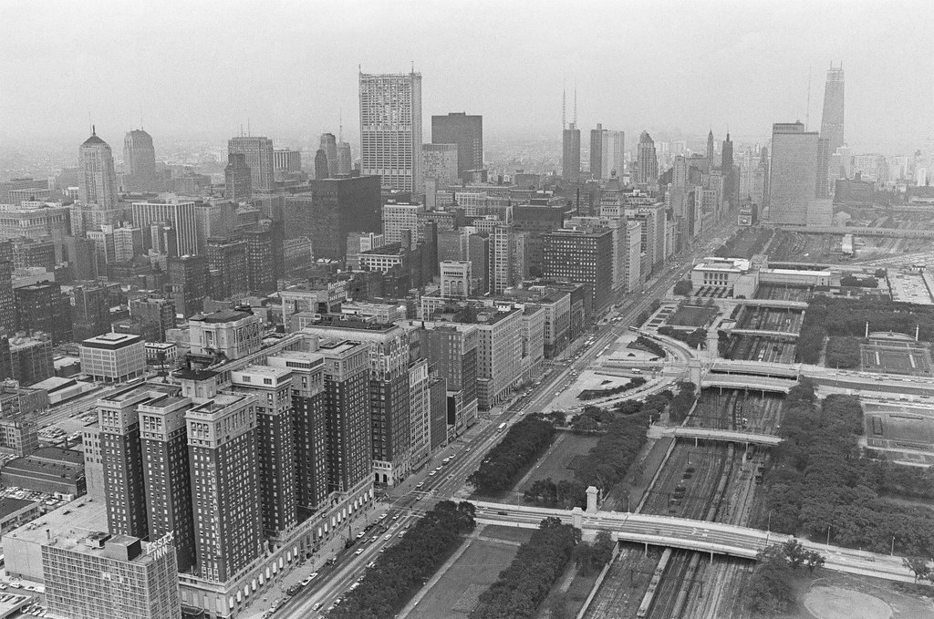 Aerial views of International Amphitheatre and Hilton Hotel - Gary Settle for Chicago Sun-Times
