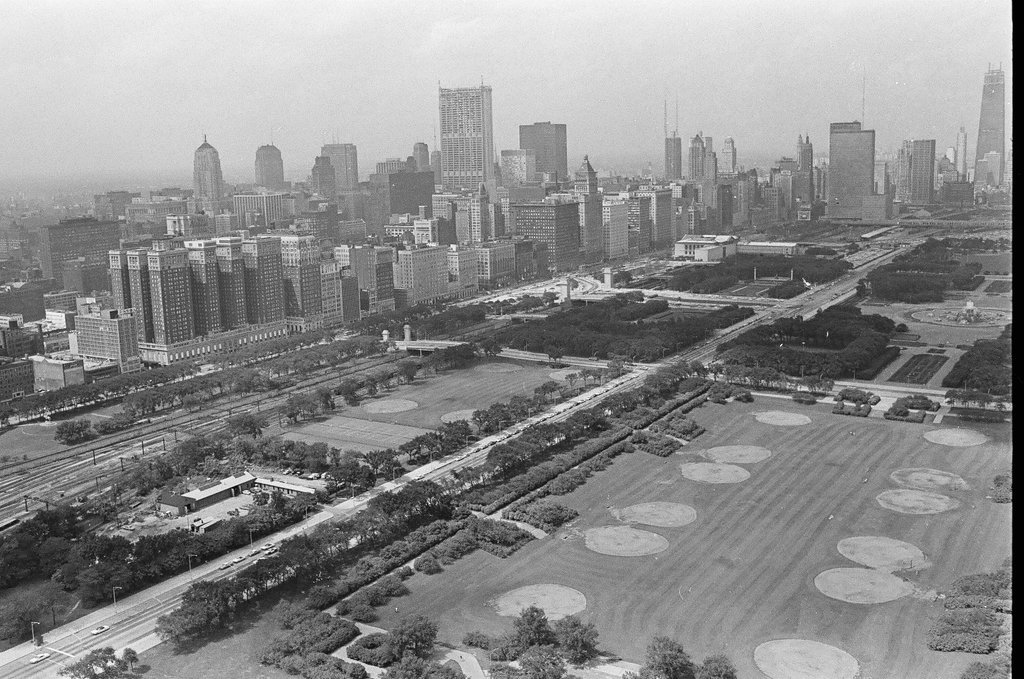 Aerial views of International Amphitheatre and Hilton Hotel - Gary Settle for Chicago Sun-Times