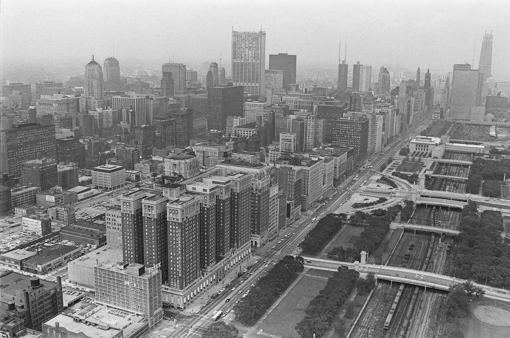 Aerial views of International Amphitheatre and Hilton Hotel - Gary Settle for Chicago Sun-Times