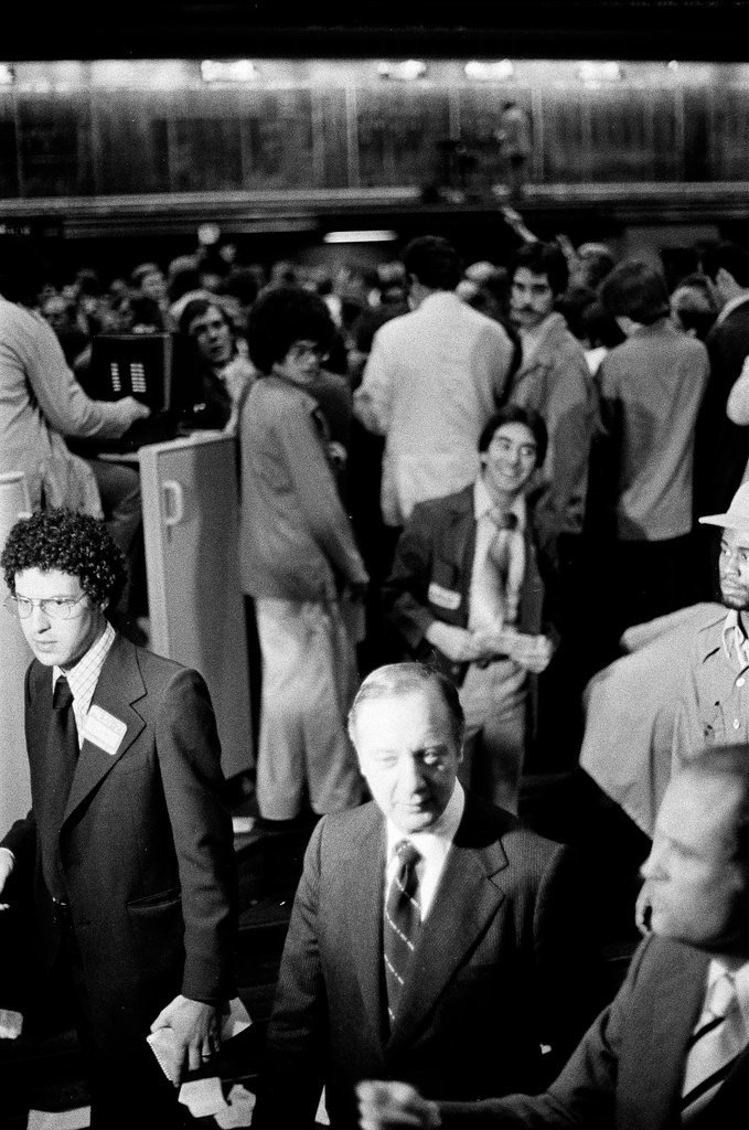 Mayor Michael Bilandic and Robert K. Wilmouth at Board of Trade birthday - Perry C. Riddle for Chicago Sun-Times
