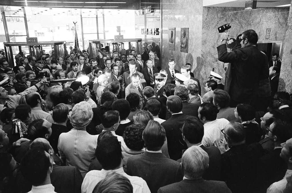 Richard Nixon in the lobby of the Sun Times building - Chuck (Charles) Kirman for Chicago Sun-Times