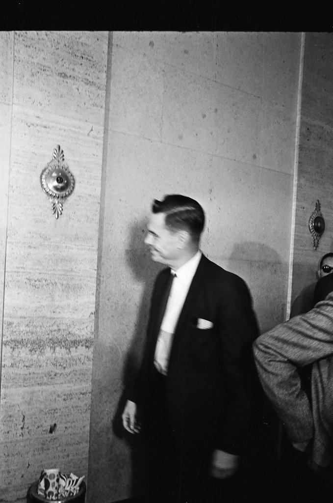 George Rockwell leaving Criminal Court Building - Bob Langer for Chicago Sun-Times