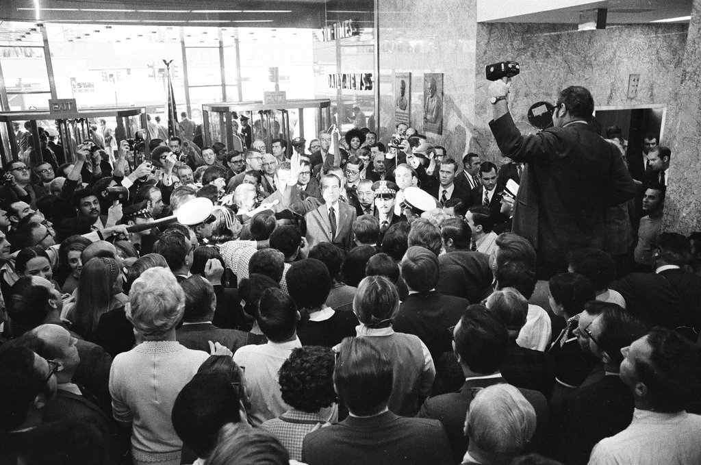 Richard Nixon in the lobby of the Sun Times building - Chuck (Charles) Kirman for Chicago Sun-Times