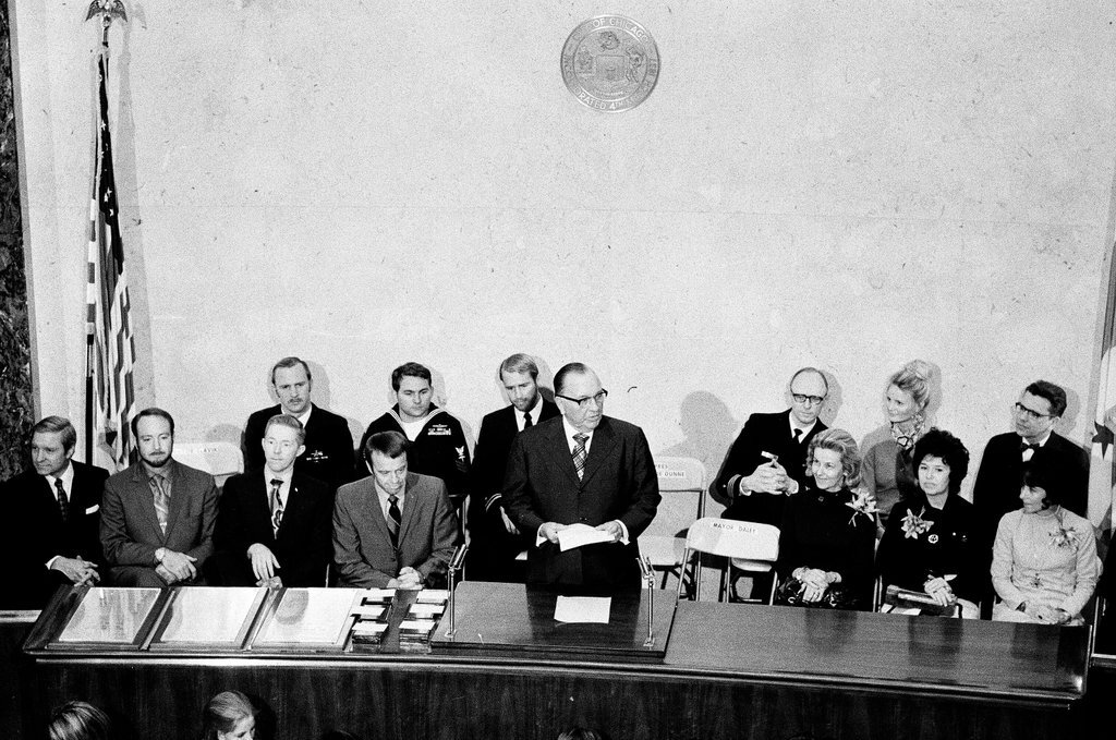 Apollo 15 astronauts attend award ceremony at City Hall - James (Jim) Klepitsch for Chicago Sun-Times