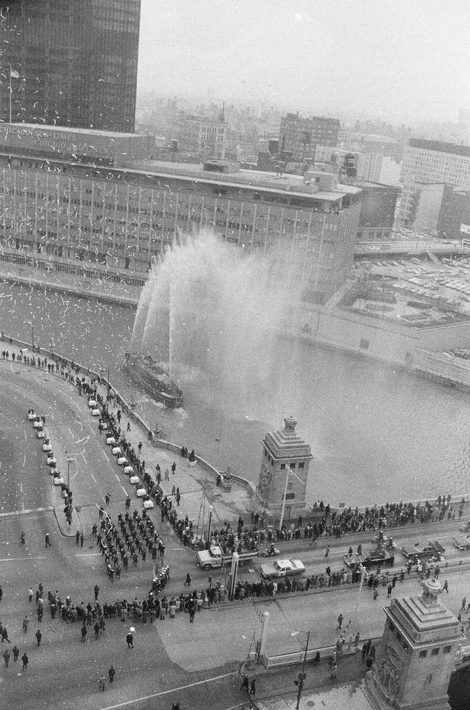 Aerial view of parade for Apollo 14 astronauts - Howard Lyon for Chicago Sun-Times